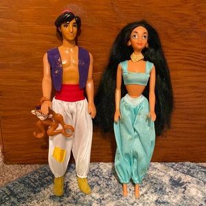 Vintage 1992 Disney Jasmine and Aladdin Dolls